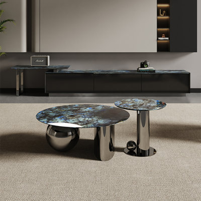 Italian round marble coffee table set