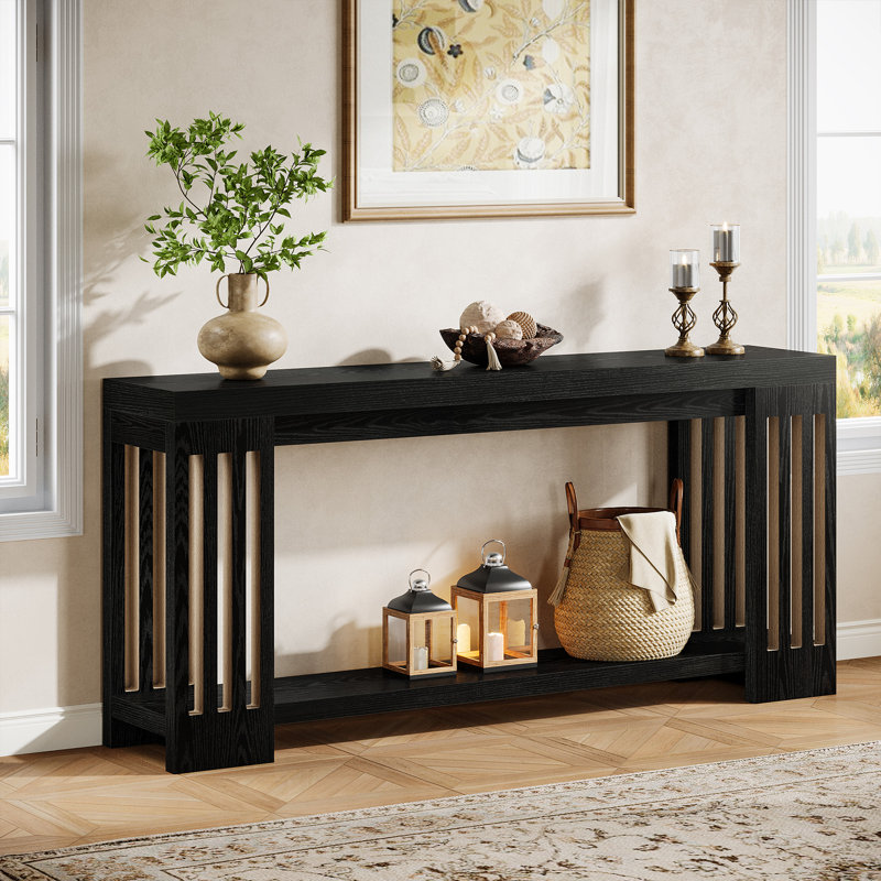 70.9'' Farmhouse Console Table with 2-Tier Storage – Light Brown, Black