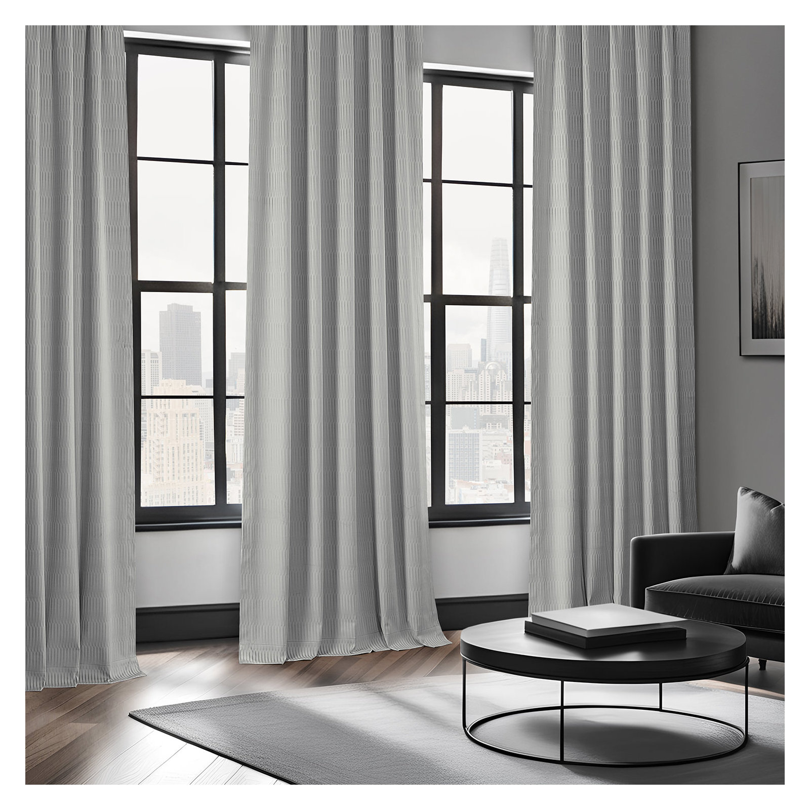 Akieba Lines Velvet Room Darkening Curtains, Silver, 50" W x 108" L