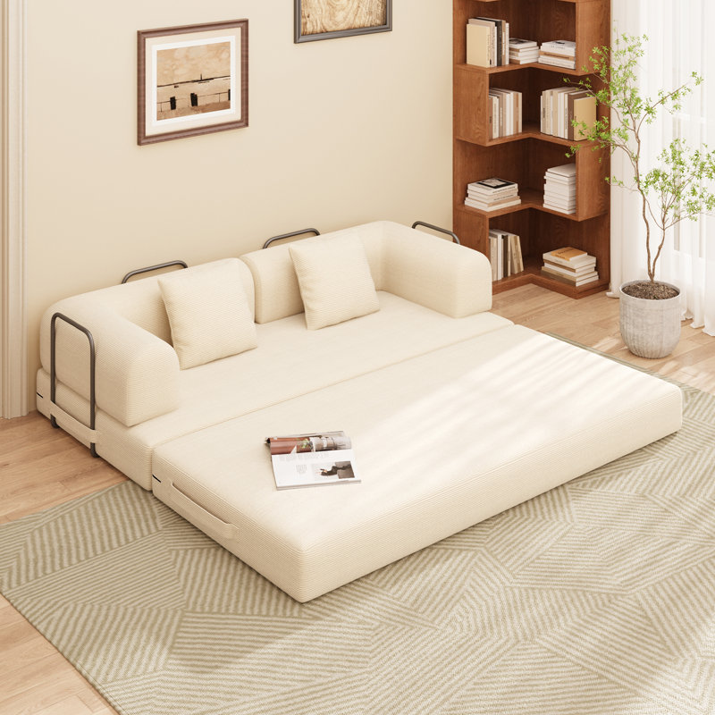Boneless Modern Convertible Sleeper Sofa Bed with 2 Pillows - Foldable Floor Couch, Modular Sectional for Living Room, Bedroom & Studio, No Assembly Required