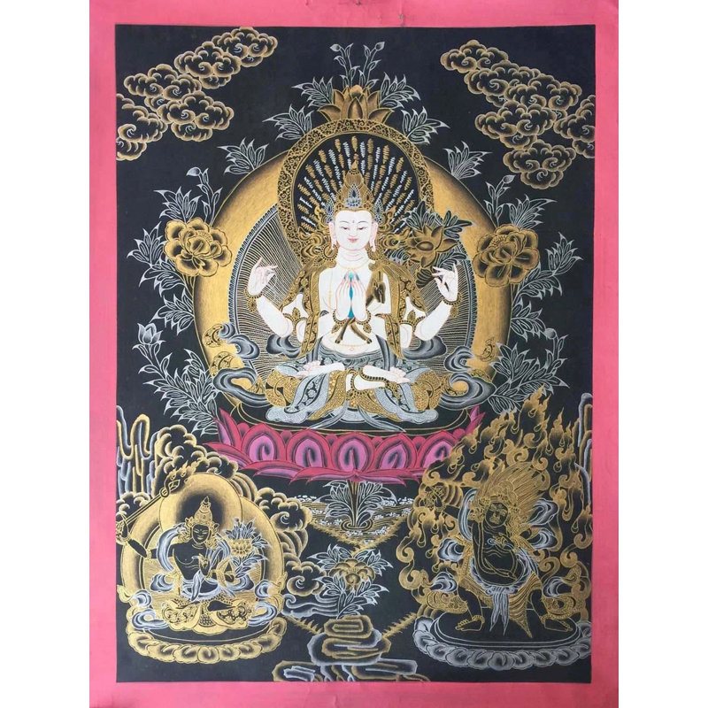 Avalokiteshvara | Chenrezig Thangka (Thangka sans brocart) | Acrylique sur toile