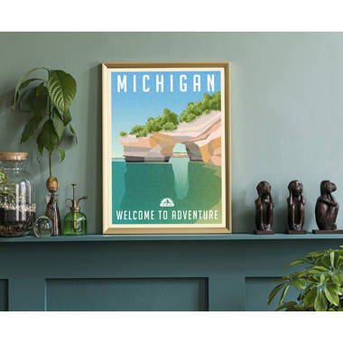 Michigan Retro Style State Travel Poster, Vintage Unframed Print, Home and Office Wall Art