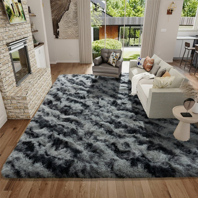 Tapis moelleux noir à poils longs pour le salon, la chambre et le bureau