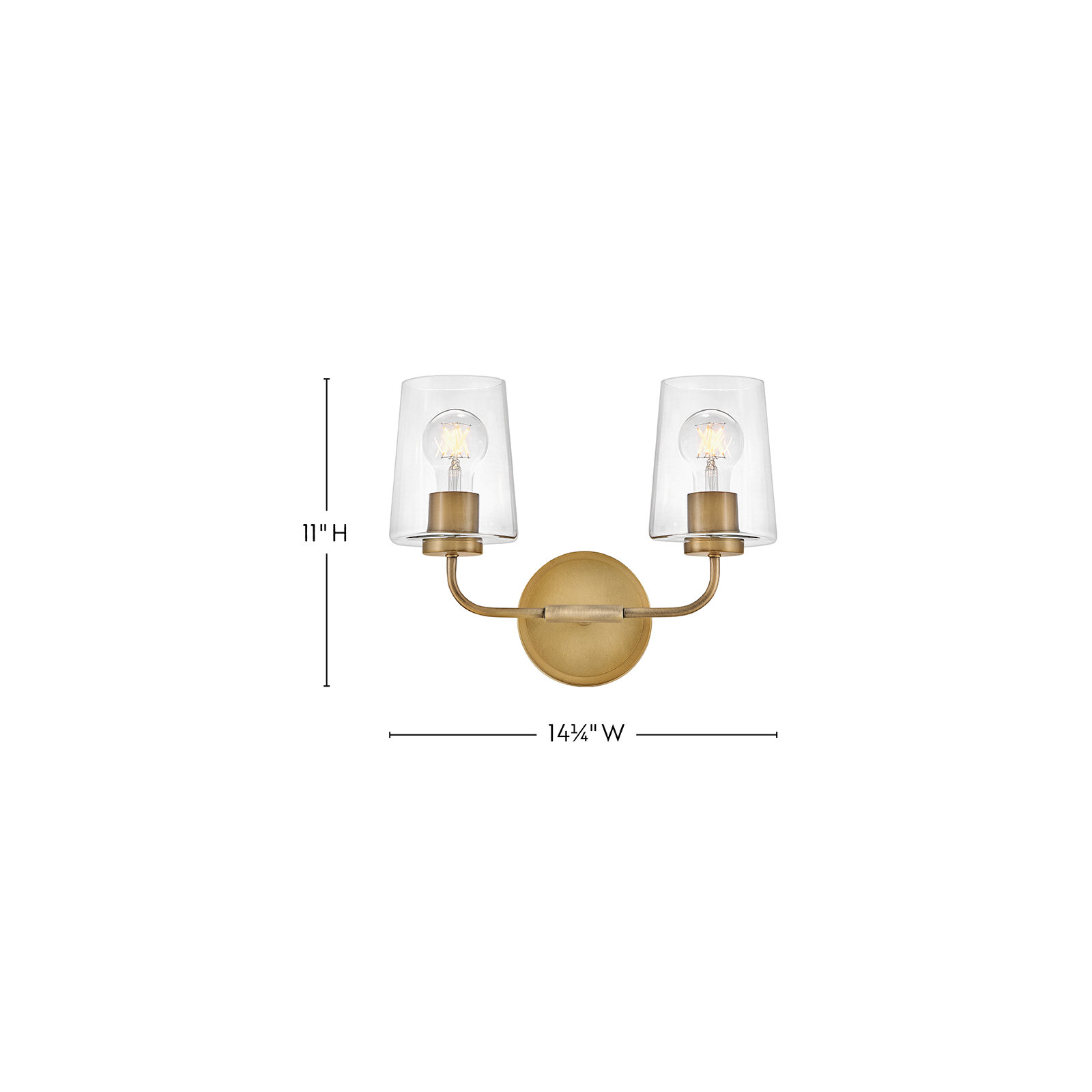 Viva 2 Light Transparent Dimmable Vanity Light, Heritage Brass