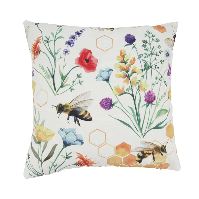 Coussin décoratif intérieur multicolore Bumble Bee & Floral Poly