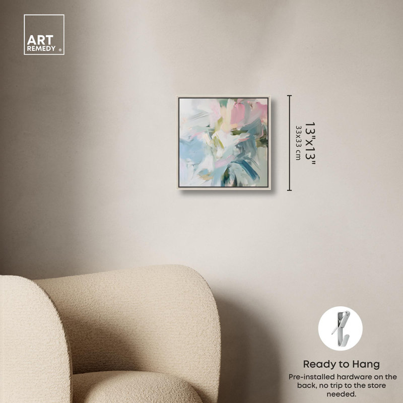 Élégante toile abstraite verte, art coloré moderne par Art Remedy, Encadrement argenté, H 13 po x l 13 po x P 2 po