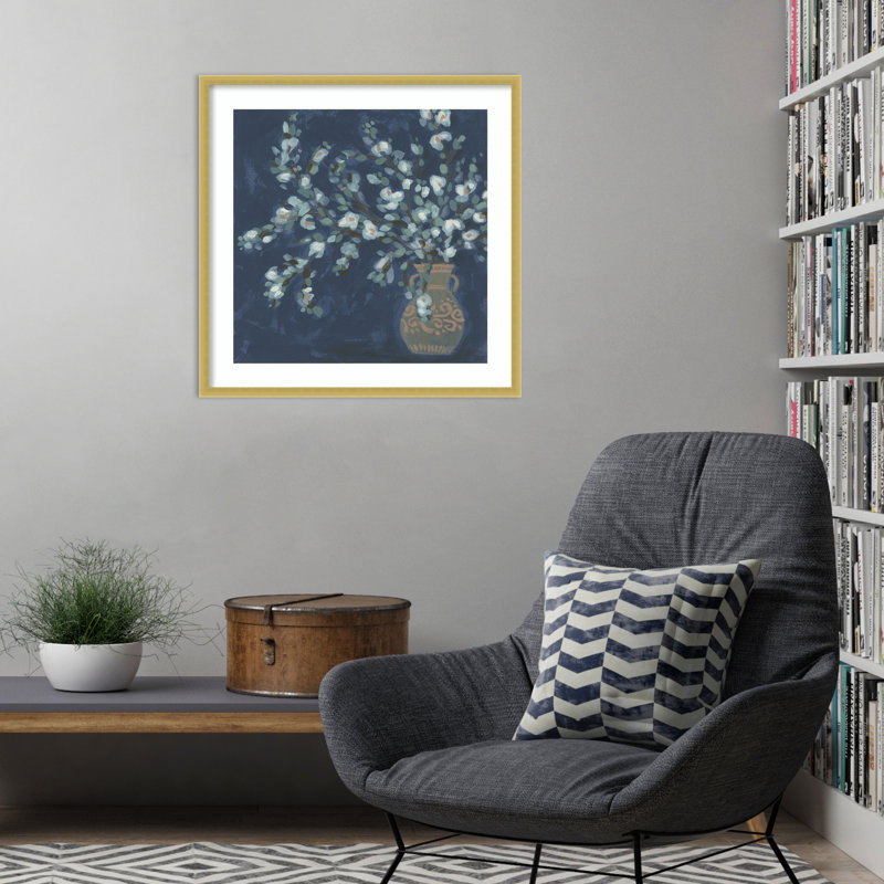 «Midnight Indigo Blooms I» par June Erica Vess, reproduction d'art encadrée sur bois, H 25 po x l 25 po