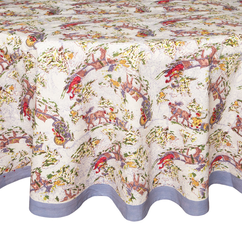 Renne Gray/Blue/Red Round Tablecloth, 90" x 90"