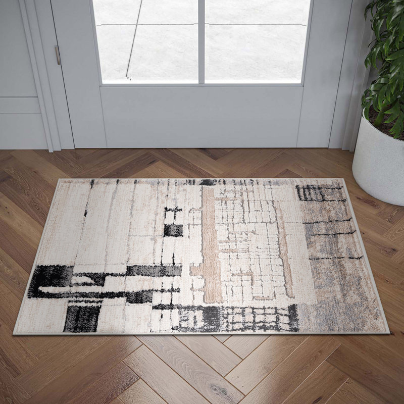 Tapis d'intérieur abstrait beige Mair Gabriel, Rectangulaire 2 pi x 3 pi