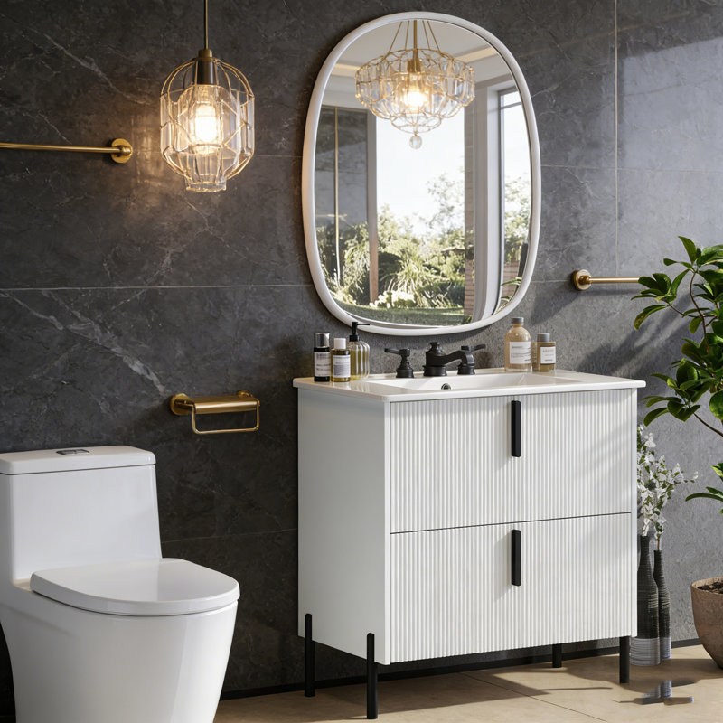 Meuble-lavabo avec lavabo et 2 tiroirs, Blanc