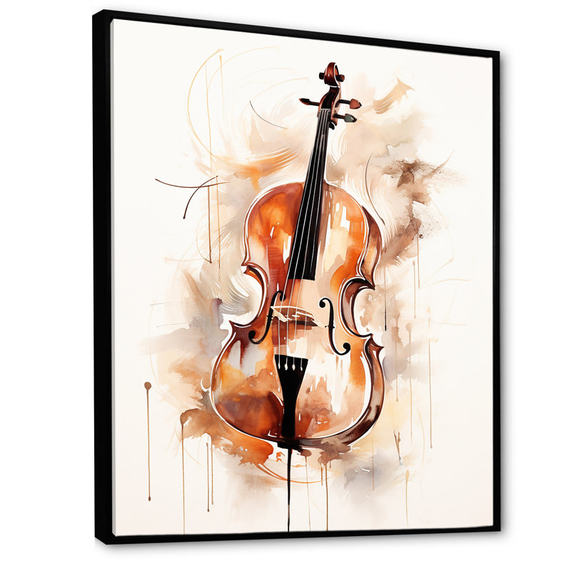 Cello Contour Rich Brown IV sur toile, H 44 po x l 34 po x P 1,5 po, Cadre flottant noir