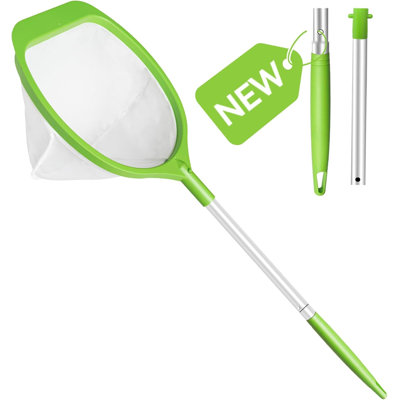 26 Inch Handheld Aluminum Pole Skimmer Net with Deep Fine Mesh Bag for Spa Hot Tub Kid Pool Pond Cleaning Green