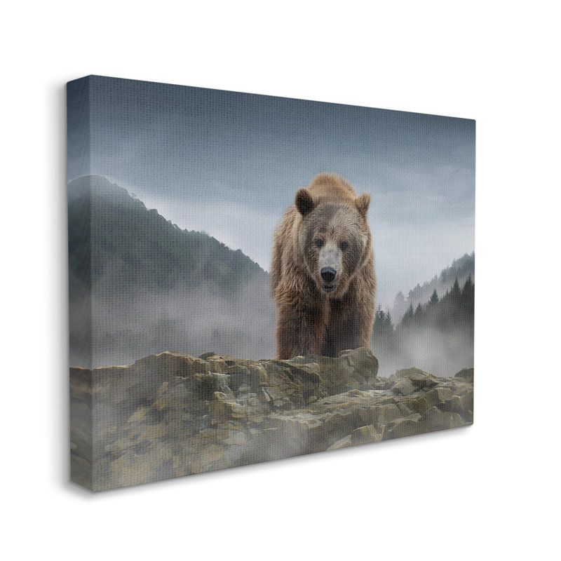 Roaring Brown Grizzly Bear Rocky Mountain Top View by Kelley Parker - Print on Canvas, Wrapped Canvas, 24" H x 30" W x 1.5" D