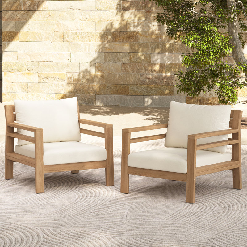 Fauteuils club d'extérieur en bois d'acacia avec coussins Fierro