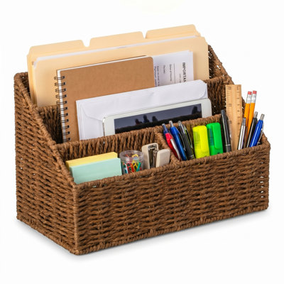  Handwoven Paper Rope Desktop Organizer for Mail & Files, Brown