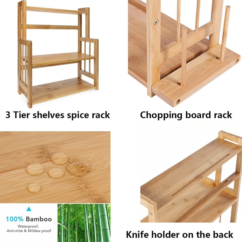 Freestanding Bamboo Spice Rack with Adjustable Racks