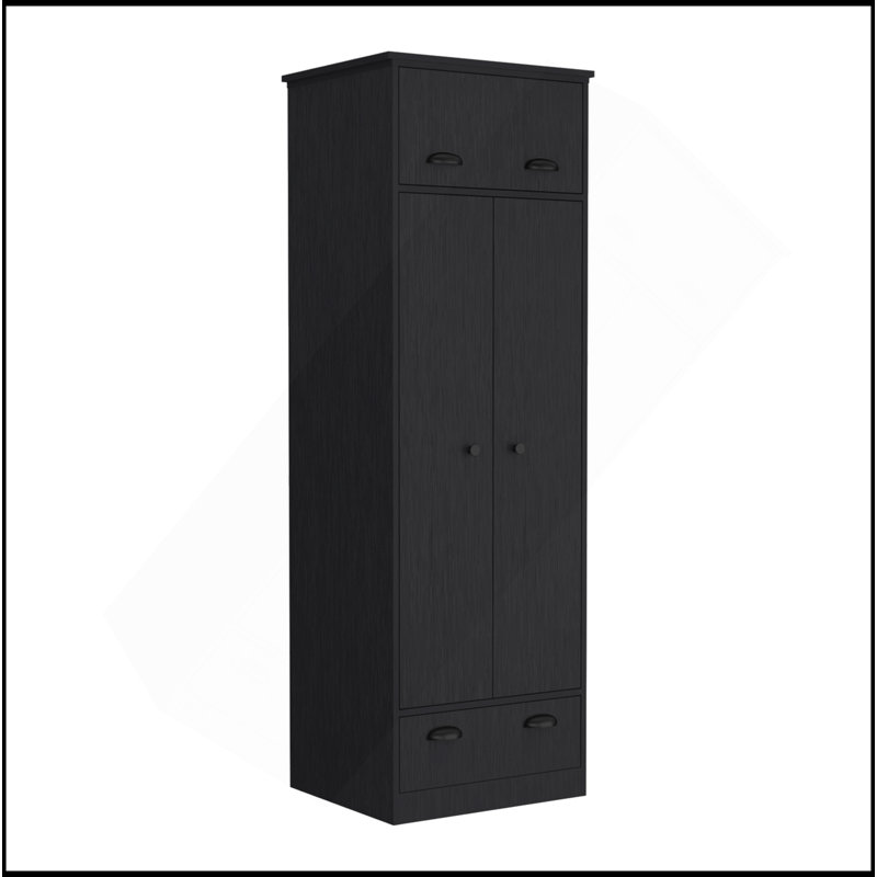 Armoire Falkland avec 1 tiroir et 1 tiroir à charnière avec poignées - noir, Noir
