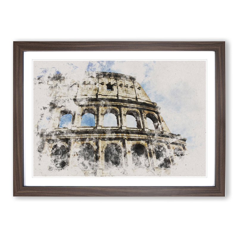 Coliseum in Rome - Picture Frame Painting, 36cm H x 48cm W x 2cm D, Walnut