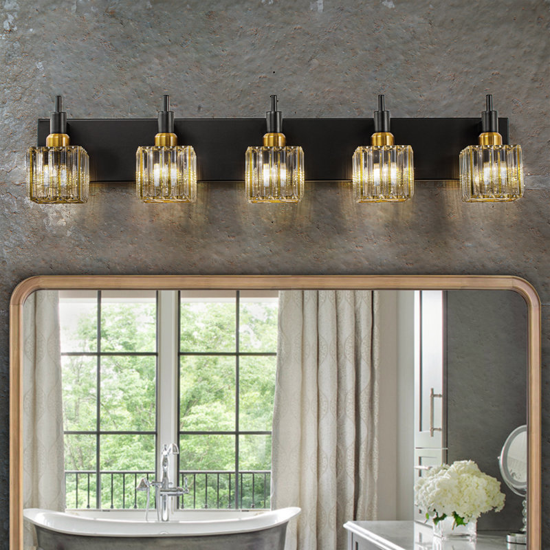 Éclairage pour meuble-lavabo à intensité variable Taevion, Noir et or, 5 lumières