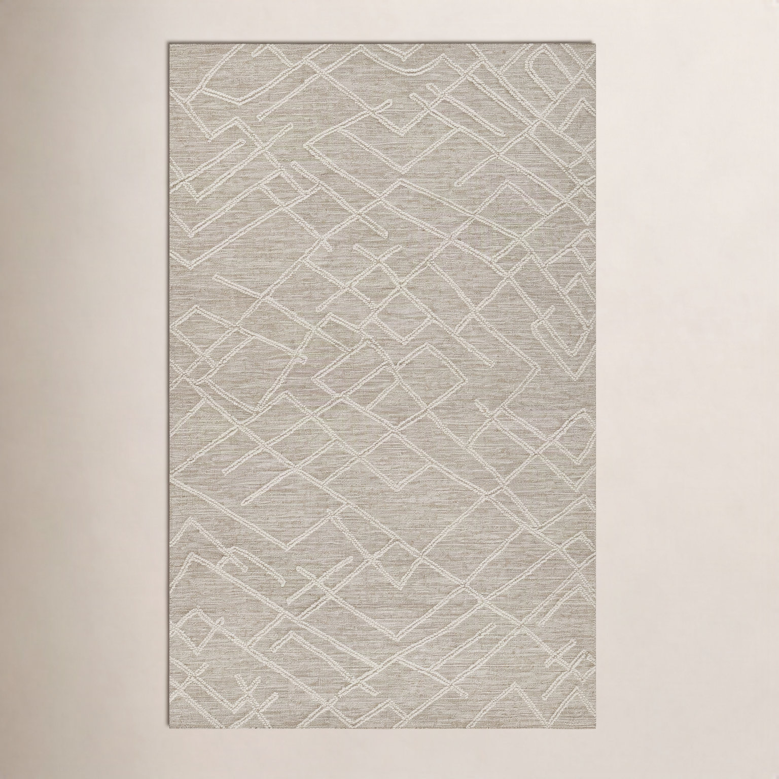 Beige Hand-Tufted Abstract Wool Rug, Rectangle 5' x 8'