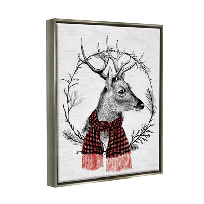 Couronne de cerf botanique d'hiver avec lettres et lignes - impression sur bois