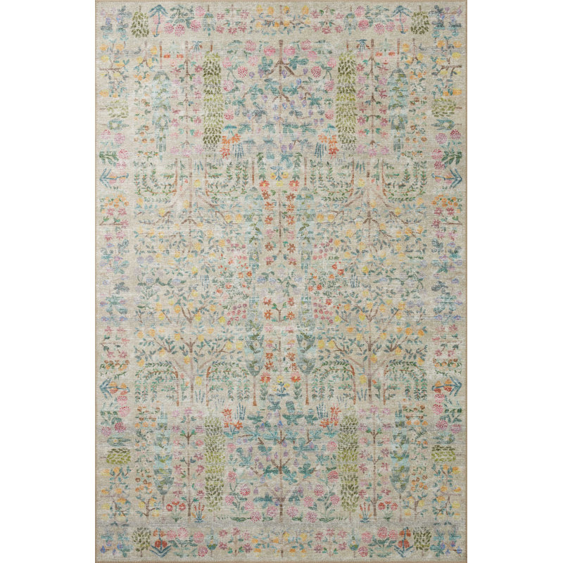 Tapis kaki Rifle Paper Co. X Loloi Maison Grove, Rectangle 5 pi x 7 pi 6 po
