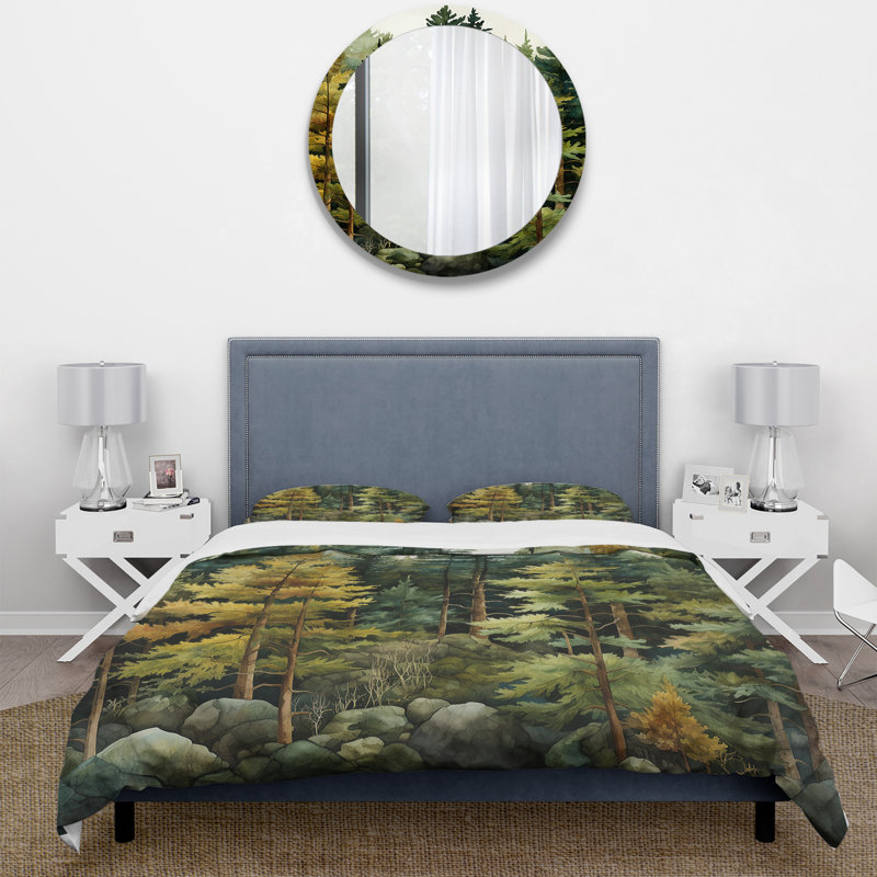 Ensemble de housse de couette à motif floral en microfibre Pine Tree Symphony I