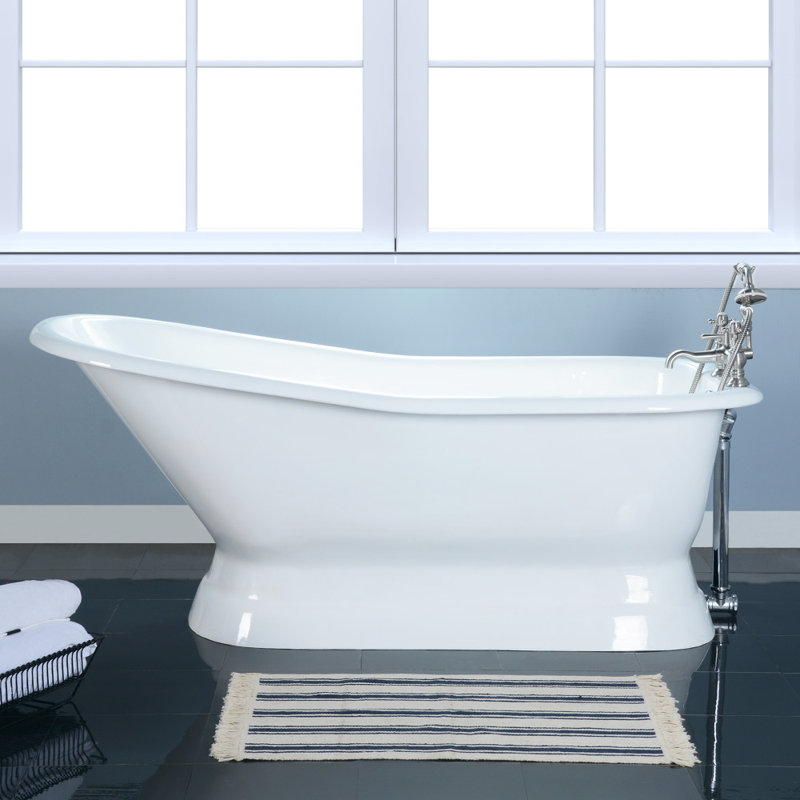 Kingston Brass Aqua Eden 66-Inch Cast Iron D-Shaped Single Slipper Pedestal Tub (7-Inch Faucet Drillings)