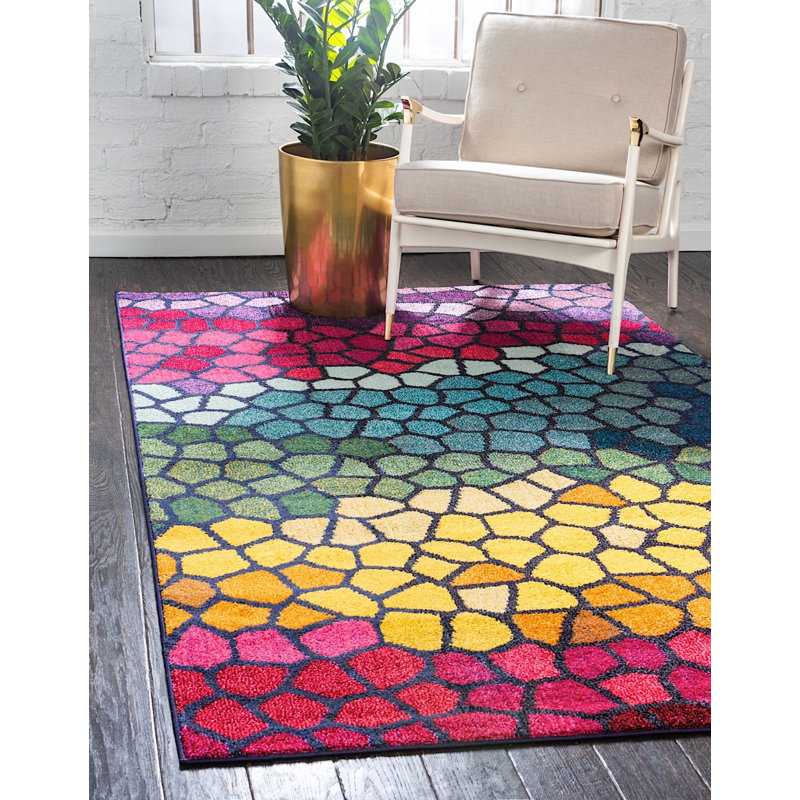 Tapis rose / jaune / bleu Jesusa, Rectangle 8 pi x 11 pi