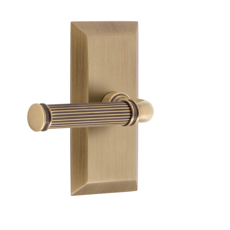 Grandeur Fifth Avenue Short Plate Privacy with Soleil Lever, 2 3/8", Right Handed, Vintage Brass