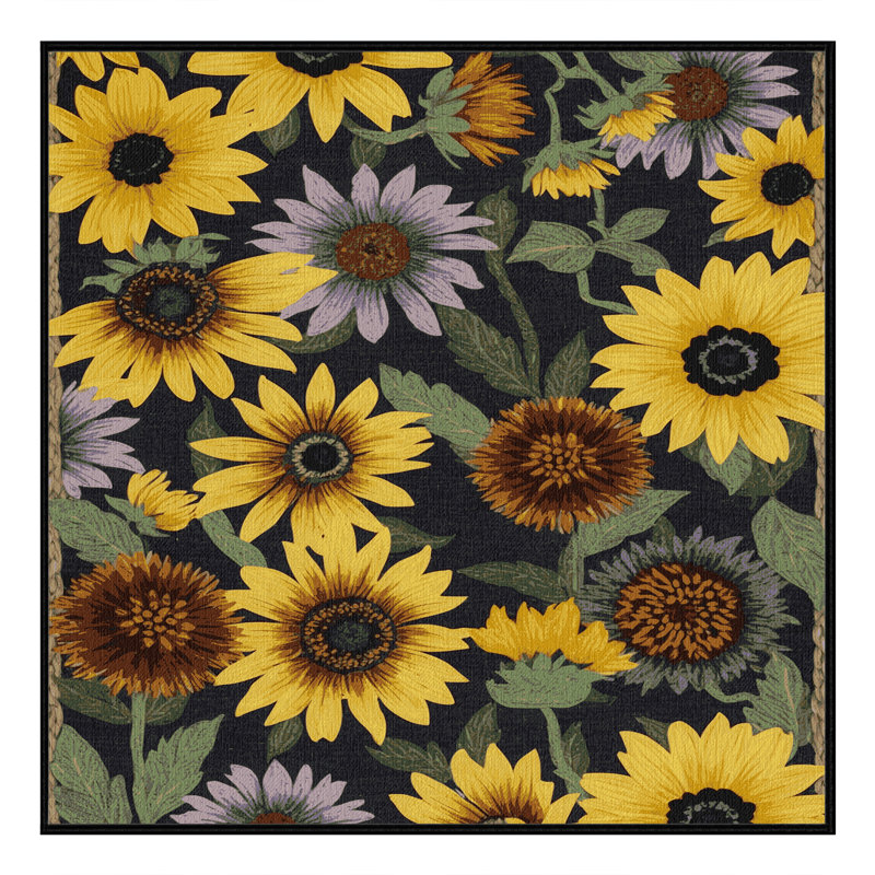 Tapis botanique brun lavable à la machine, Carré 3 pi