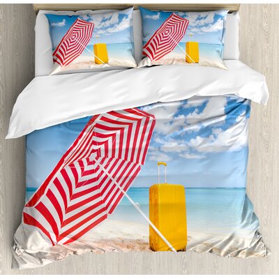 Windy Sandy Beach with Sunshade and Trolley Summer Holiday Relax Picture Duvet Cover Set -  Ambesonne, nev_34740_queen