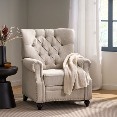 Button Tuffted Manual Reclining Sofa , Home Theater Seating, Pushback Recliner Chair Armchair Push Back Recline