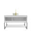 Meuble-lavabo moderne avec rangement, lavabo en céramique durable et plateau blanc de Carrare, conception autoportante