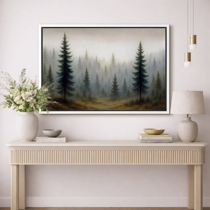 Forêt de pin brumeux, H 24 po x l 36 po x P 1,5 po, Cadre blanc
