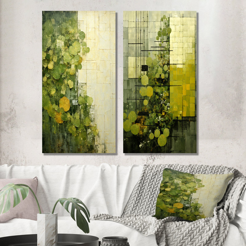 Plantes vertes respectueuses de l'environnement Symphony I - ensemble de 2 reproductions d'art botaniques abstraites