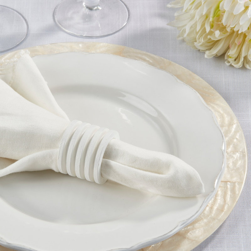Rond de serviette texturé en bois de manguier, ensemble de 4, Blanc