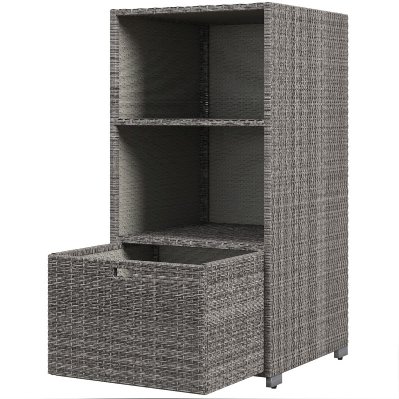 PE Rattan Pool Towel Rack With 2 Storage Shelves Basket Mixed Gray, Dark Gray
