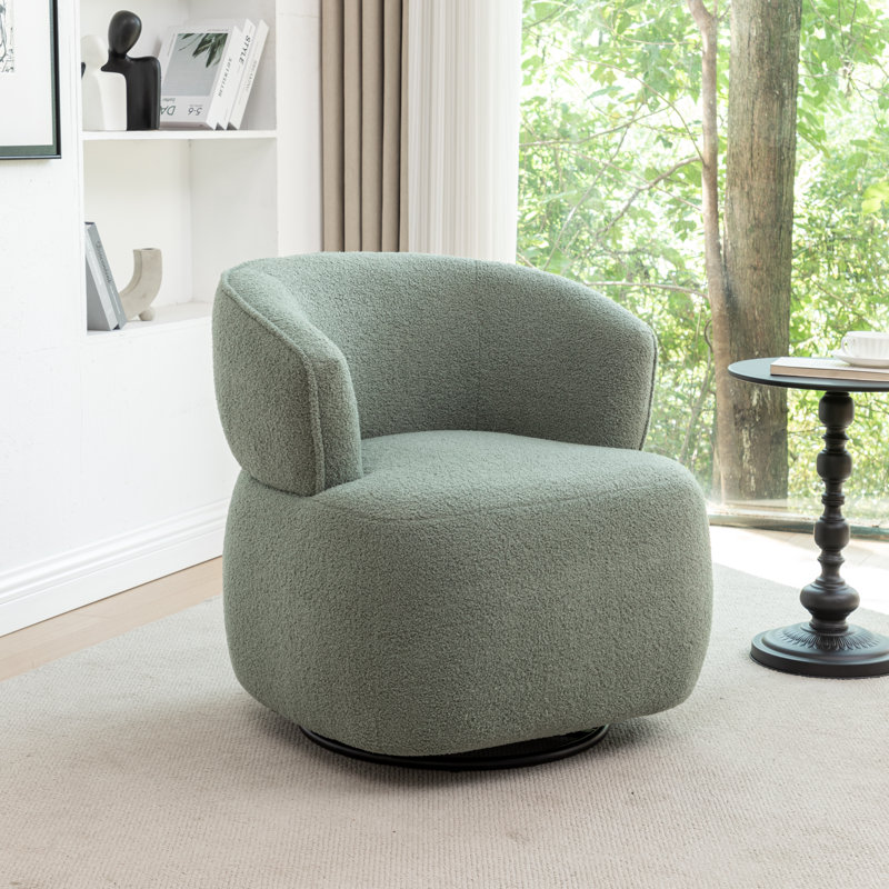 Olevide Swivel Barrel Chair, Green Teddy