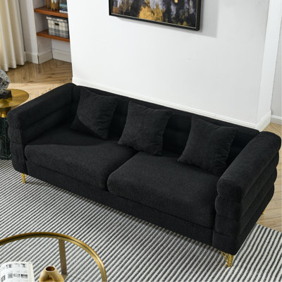 Oversized 3 Seater Sectional, 81 Inch - Black Fabric With Pillows For Home Use Sectional Comfortable For Your Living Space