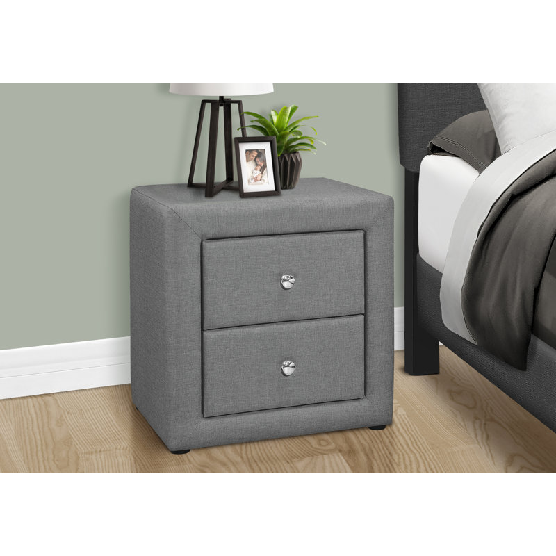 Table de chevet rembourrée avec tiroir de rangement, aspect lin gris, table de bout / d'appoint pour chambre à coucher | Idée de cadeau