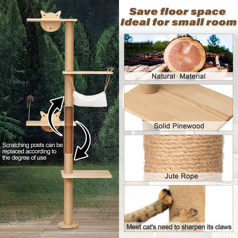 Cherette 4-tier Wall-Mounted Cat Tree Tower Scratching Post