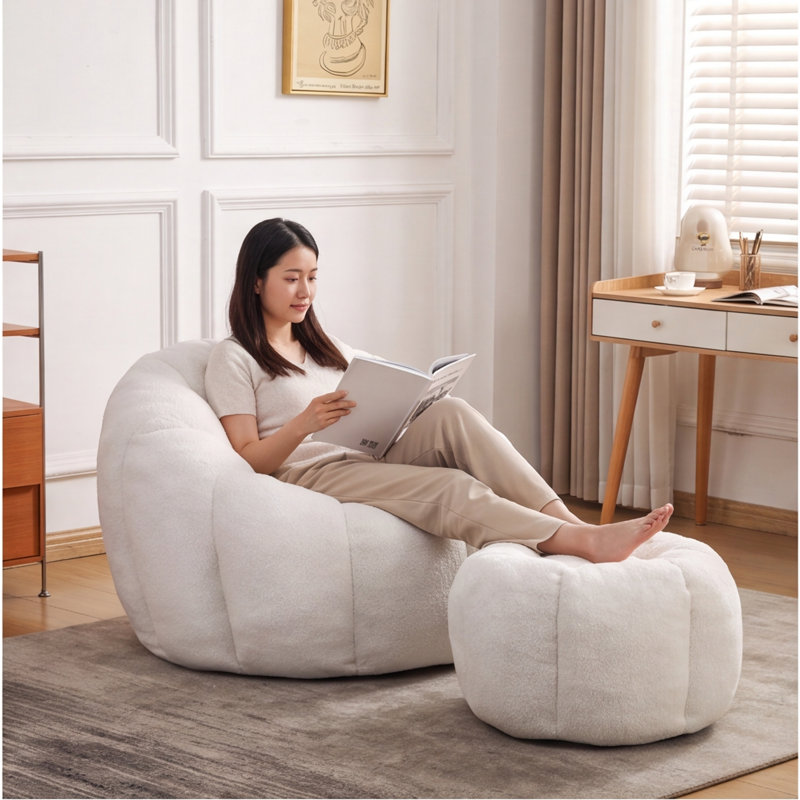 Fauteuil à billes surdimensionné en fausse fourrure - blanc