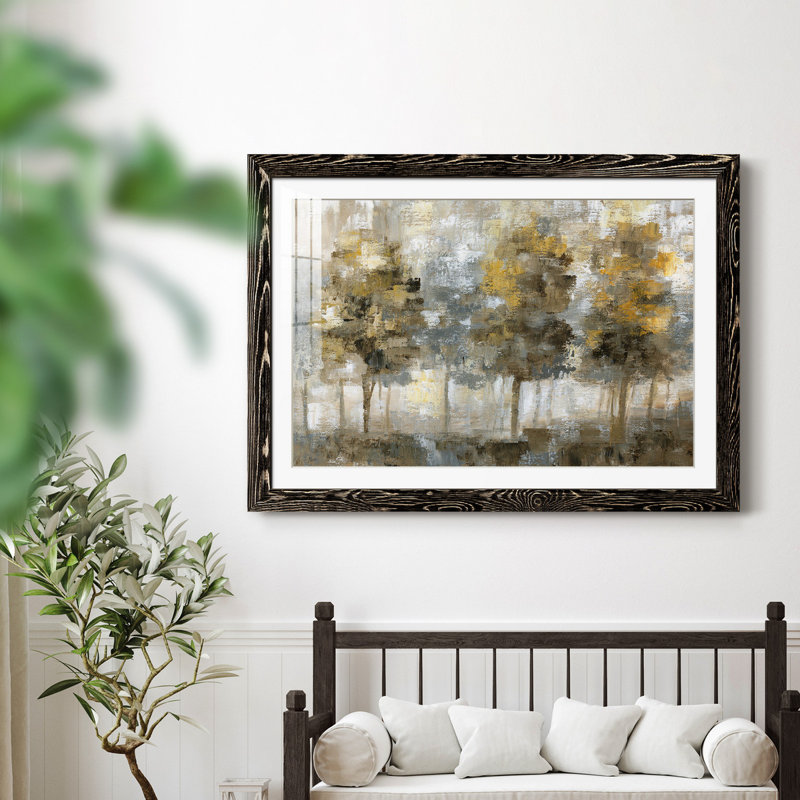 Linen Trees - Peinture encadrée, Cadre noir, H 20 po x l 17 po x P 1,5 po