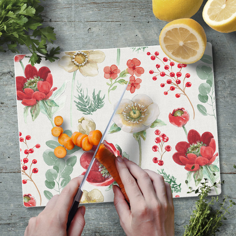 Floral Traditions Rectangular Glass Cutting Board 10" x 8"