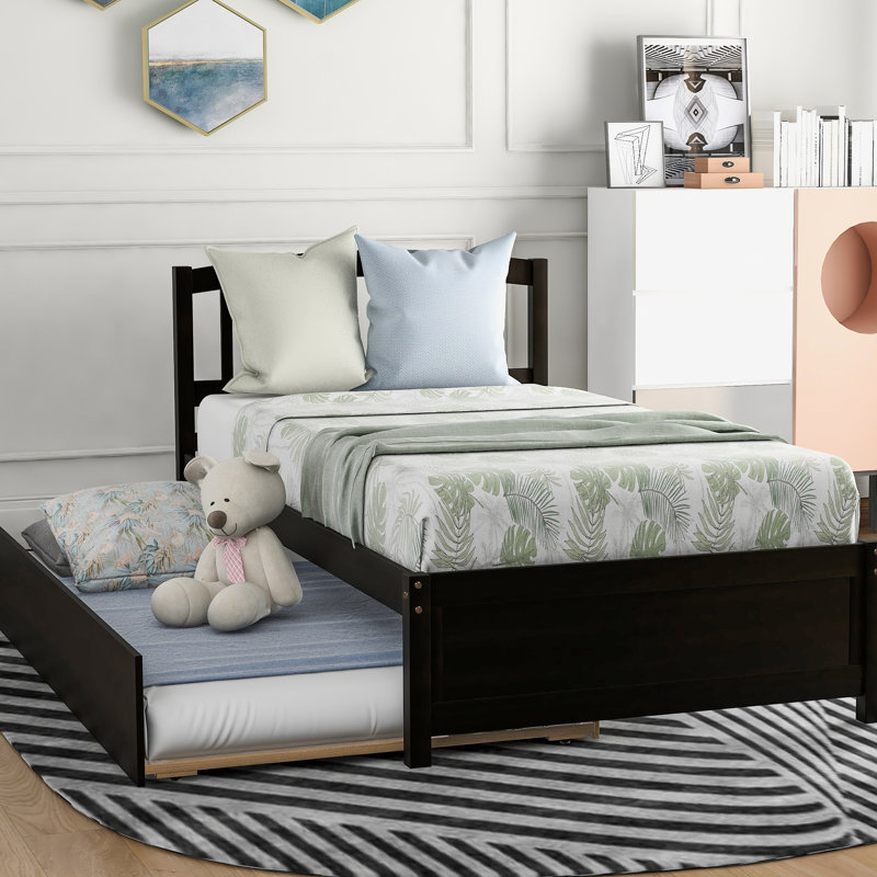 Élégant lit plateforme simple avec lit gigogne - Bois massif pour une charmante décoration de chambre à coucher, Espresso