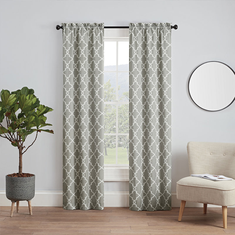 Pairs to Go Vickery Printed Trellis Rod Pocket Window Curtain Panel Pair, 28" W x 84" L, Gray
