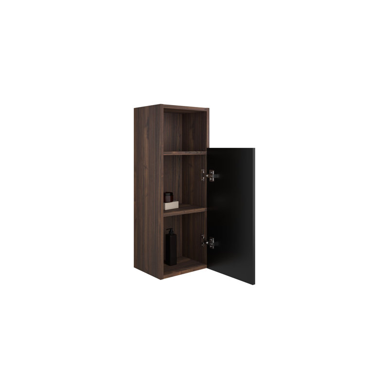 Black & Walnut Bathroom Floating Side Cabinet, Wall-Mounted Storage Cabinet For Small Space, KD
