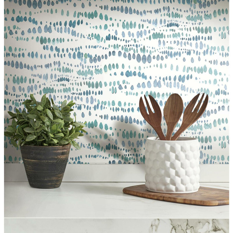 Lisa Audit Dotted Line Peel and Stick Wallpaper, Blue/White