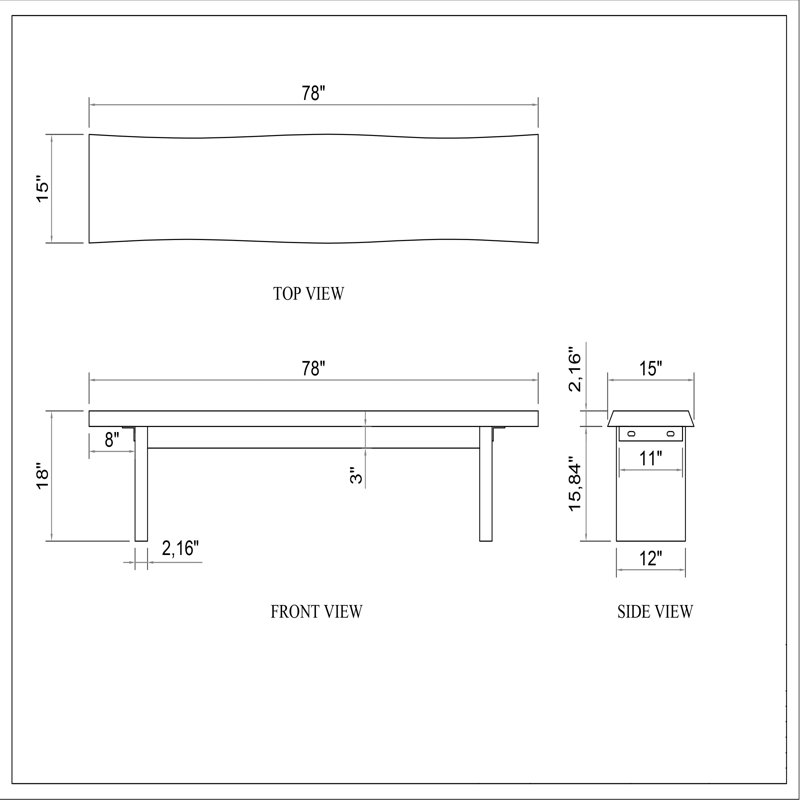 Colin Kentley Bench, Americano, 18" H x 78" W x 15" D